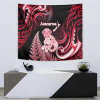 New Zealand Maori Taniwha Tapestry Silver Fern Red Version