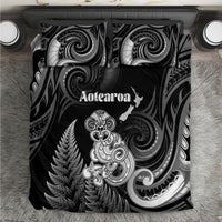 New Zealand Maori Taniwha Bedding Set Silver Fern Black Version