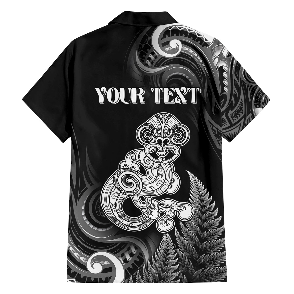 Personalised New Zealand Maori Taniwha Family Matching Long Sleeve Bodycon Dress and Hawaiian Shirt Silver Fern Black Version LT05 - Polynesian Pride