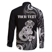 Personalised New Zealand Maori Taniwha Family Matching Long Sleeve Bodycon Dress and Hawaiian Shirt Silver Fern Black Version LT05 - Polynesian Pride