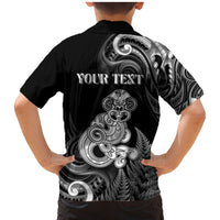 Personalised New Zealand Maori Taniwha Family Matching Mermaid Dress and Hawaiian Shirt Silver Fern Black Version LT05 - Polynesian Pride