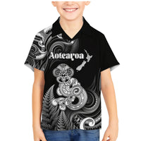 Personalised New Zealand Maori Taniwha Family Matching Mermaid Dress and Hawaiian Shirt Silver Fern Black Version LT05 Son's Shirt Black - Polynesian Pride
