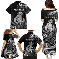 Personalised New Zealand Maori Taniwha Family Matching Puletasi and Hawaiian Shirt Silver Fern Black Version LT05 - Polynesian Pride