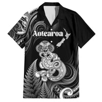 Personalised New Zealand Maori Taniwha Family Matching Puletasi and Hawaiian Shirt Silver Fern Black Version LT05 Dad's Shirt - Short Sleeve Black - Polynesian Pride