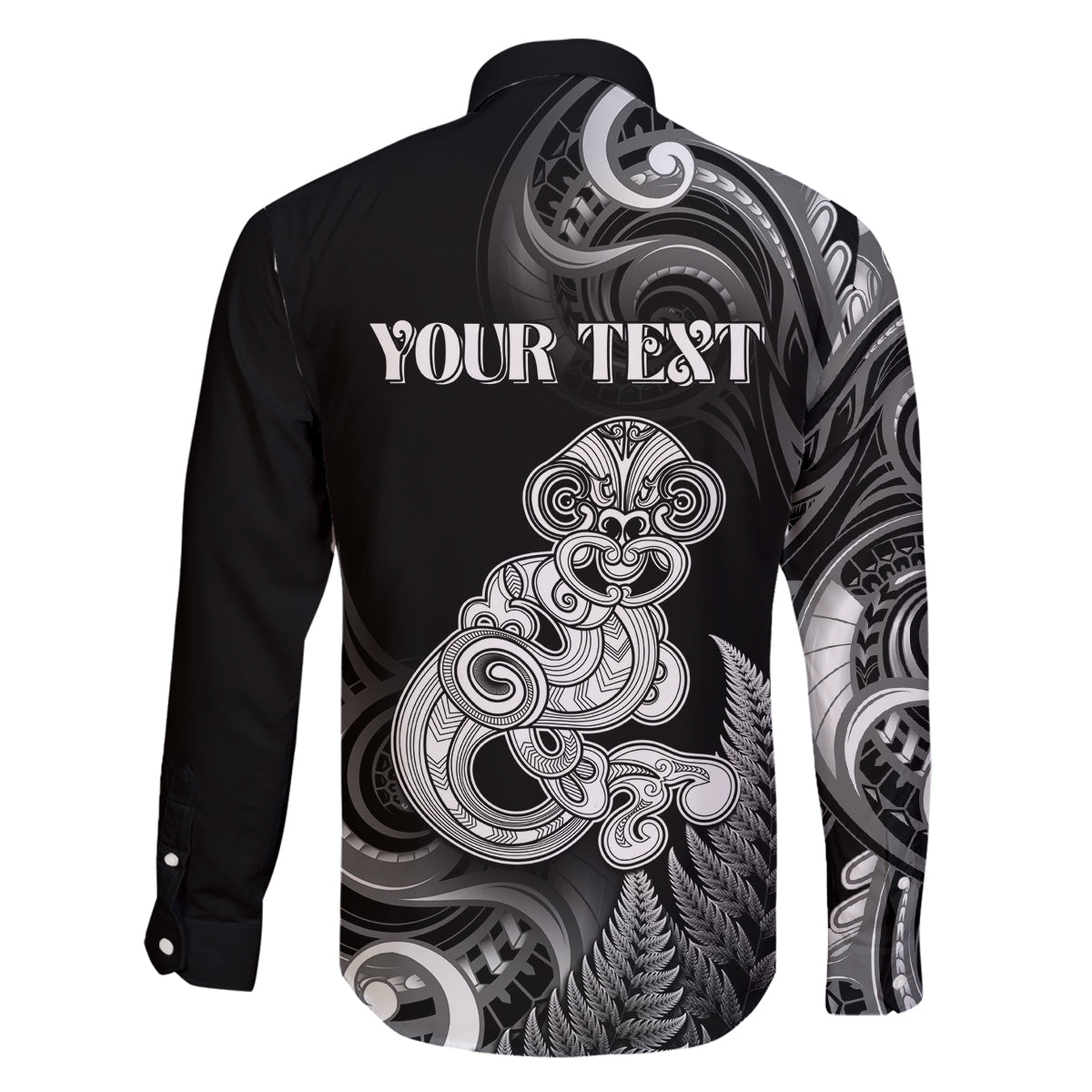 Personalised New Zealand Maori Taniwha Family Matching Puletasi and Hawaiian Shirt Silver Fern Black Version LT05 - Polynesian Pride