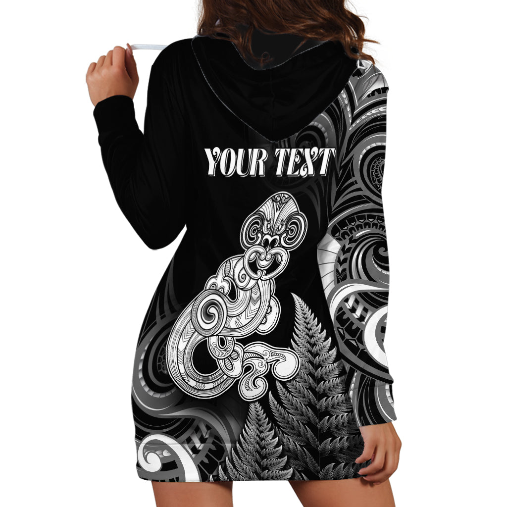 Personalised New Zealand Maori Taniwha Hoodie Dress Silver Fern Black Version LT05 - Polynesian Pride