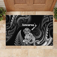 New Zealand Maori Taniwha Rubber Doormat Silver Fern Black Version