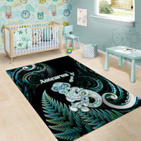 New Zealand Maori Taniwha Area Rug Silver Fern Paua Shell Version