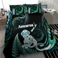 New Zealand Maori Taniwha Bedding Set Silver Fern Paua Shell Version