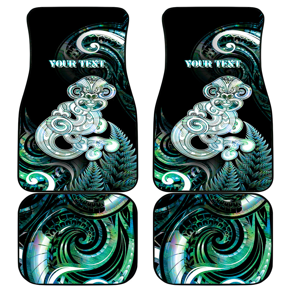 Personalised New Zealand Maori Taniwha Car Mats Silver Fern Paua Shell Version