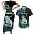 Personalised New Zealand Maori Taniwha Couples Matching Short Sleeve Bodycon Dress and Hawaiian Shirt Silver Fern Paua Shell Version