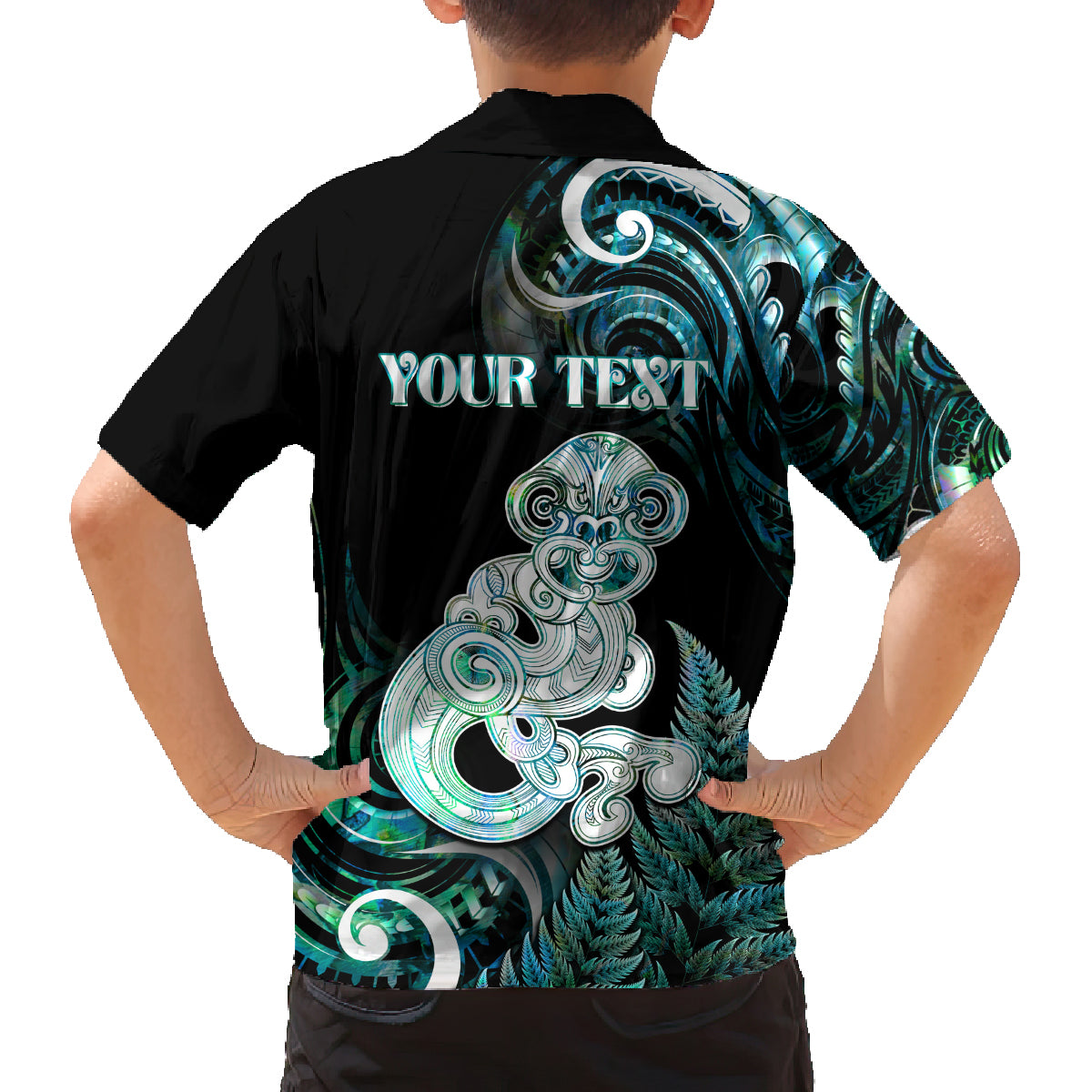 Personalised New Zealand Maori Taniwha Family Matching Long Sleeve Bodycon Dress and Hawaiian Shirt Silver Fern Paua Shell Version LT05 - Polynesian Pride