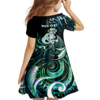 Personalised New Zealand Maori Taniwha Family Matching Puletasi and Hawaiian Shirt Silver Fern Paua Shell Version LT05 - Polynesian Pride