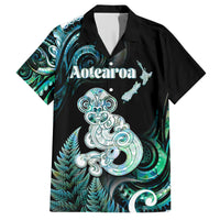 Personalised New Zealand Maori Taniwha Family Matching Short Sleeve Bodycon Dress and Hawaiian Shirt Silver Fern Paua Shell Version LT05 Dad's Shirt - Short Sleeve Turquoise - Polynesian Pride