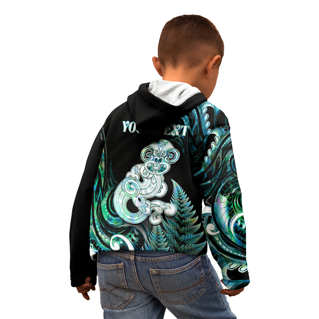 Personalised New Zealand Maori Taniwha Kid Hoodie Silver Fern Paua Shell Version
