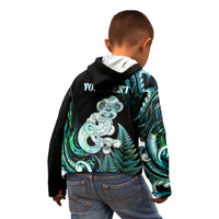 Personalised New Zealand Maori Taniwha Kid Hoodie Silver Fern Paua Shell Version