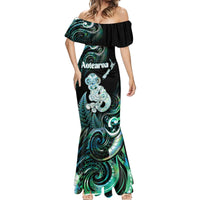 Personalised New Zealand Maori Taniwha Mermaid Dress Silver Fern Paua Shell Version