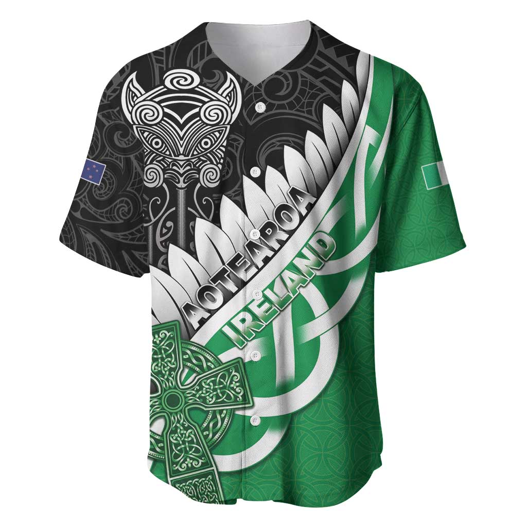 New Zealand And Ireland Rugby Custom Baseball Jersey Silver Fern With Celtic Cross