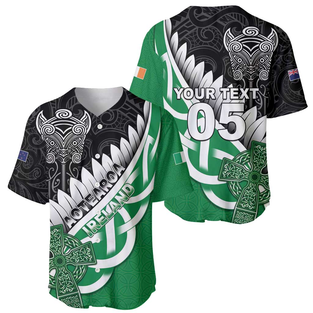 New Zealand And Ireland Rugby Custom Baseball Jersey Silver Fern With Celtic Cross