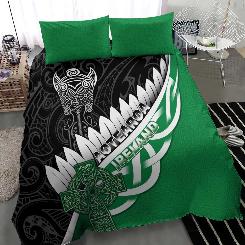 New Zealand And Ireland Rugby Bedding Set Silver Fern With Celtic Cross