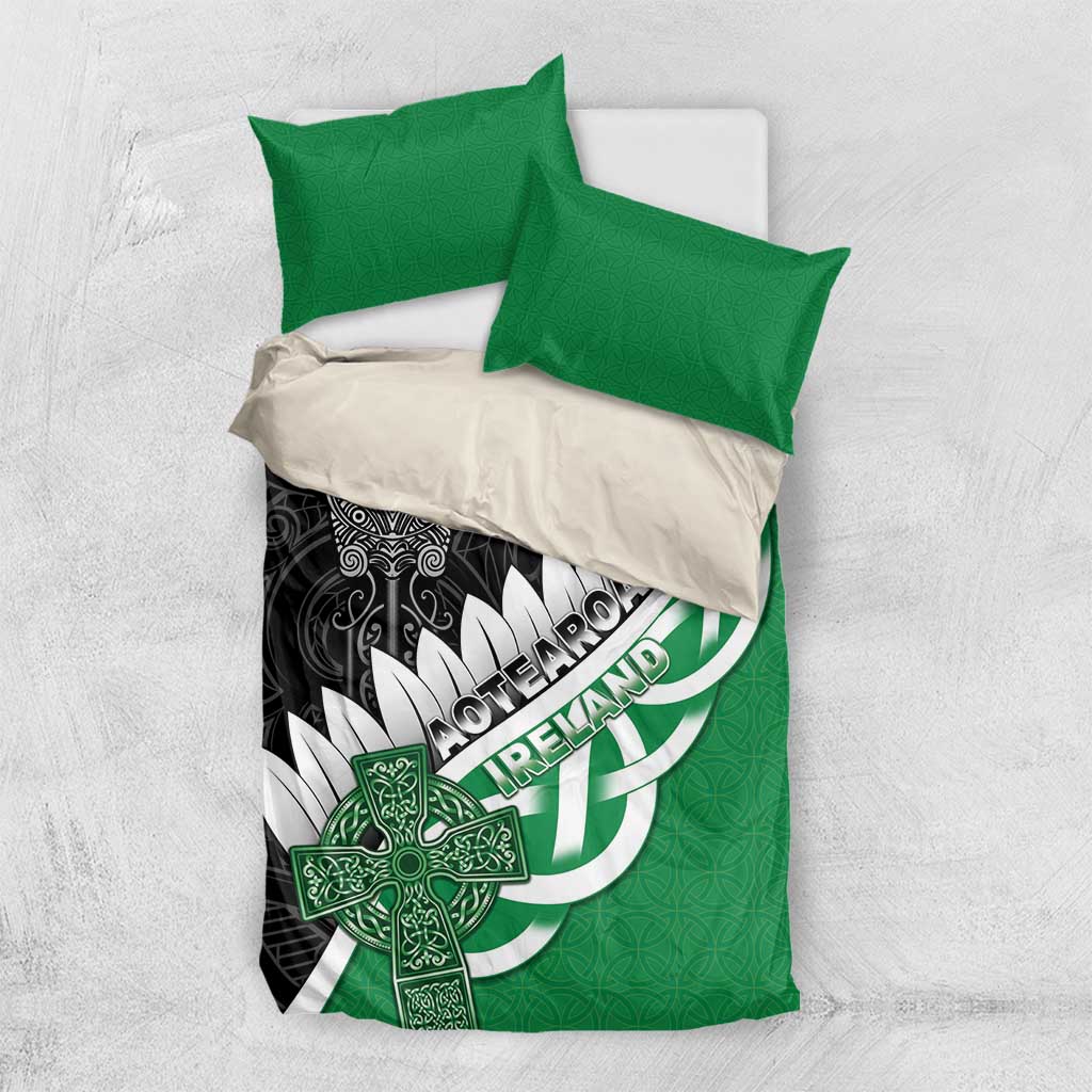New Zealand And Ireland Rugby Bedding Set Silver Fern With Celtic Cross