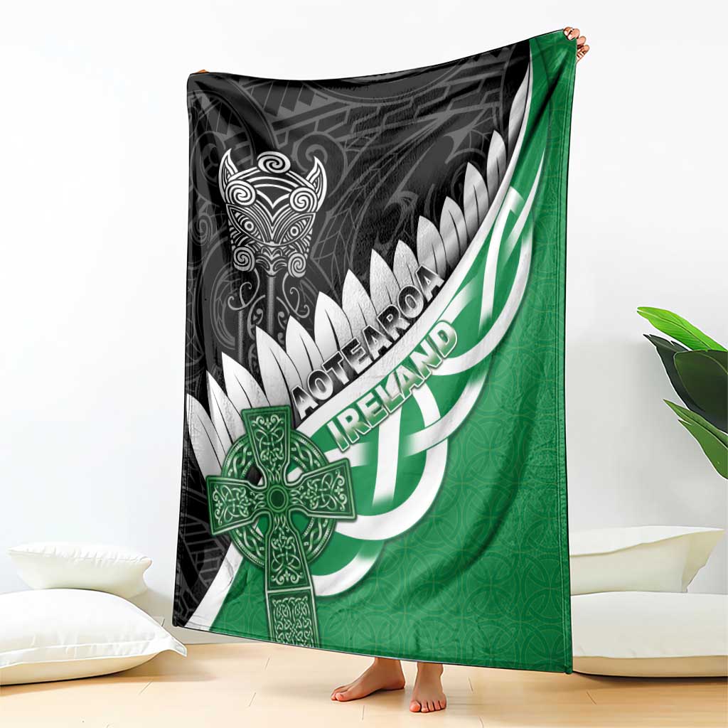 New Zealand And Ireland Rugby Blanket Silver Fern With Celtic Cross