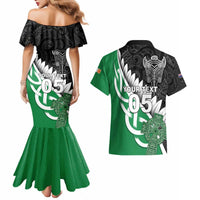 New Zealand And Ireland Rugby Custom Couples Matching Mermaid Dress and Hawaiian Shirt Silver Fern With Celtic Cross
