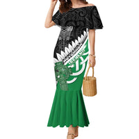 New Zealand And Ireland Rugby Custom Family Matching Mermaid Dress and Hawaiian Shirt Silver Fern With Celtic Cross