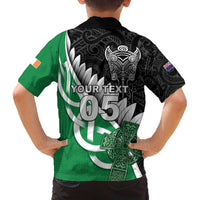 New Zealand And Ireland Rugby Custom Family Matching Off The Shoulder Long Sleeve Dress and Hawaiian Shirt Silver Fern With Celtic Cross