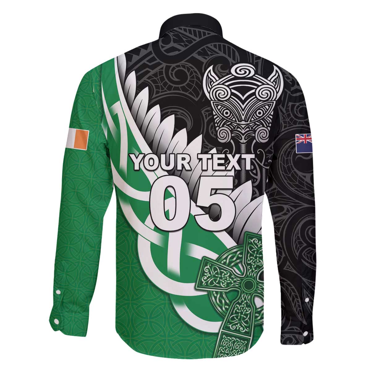 New Zealand And Ireland Rugby Custom Family Matching Off The Shoulder Long Sleeve Dress and Hawaiian Shirt Silver Fern With Celtic Cross