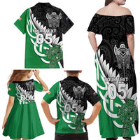 New Zealand And Ireland Rugby Custom Family Matching Off Shoulder Maxi Dress and Hawaiian Shirt Silver Fern With Celtic Cross