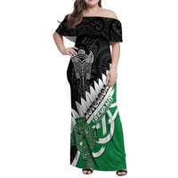 New Zealand And Ireland Rugby Custom Family Matching Off Shoulder Maxi Dress and Hawaiian Shirt Silver Fern With Celtic Cross