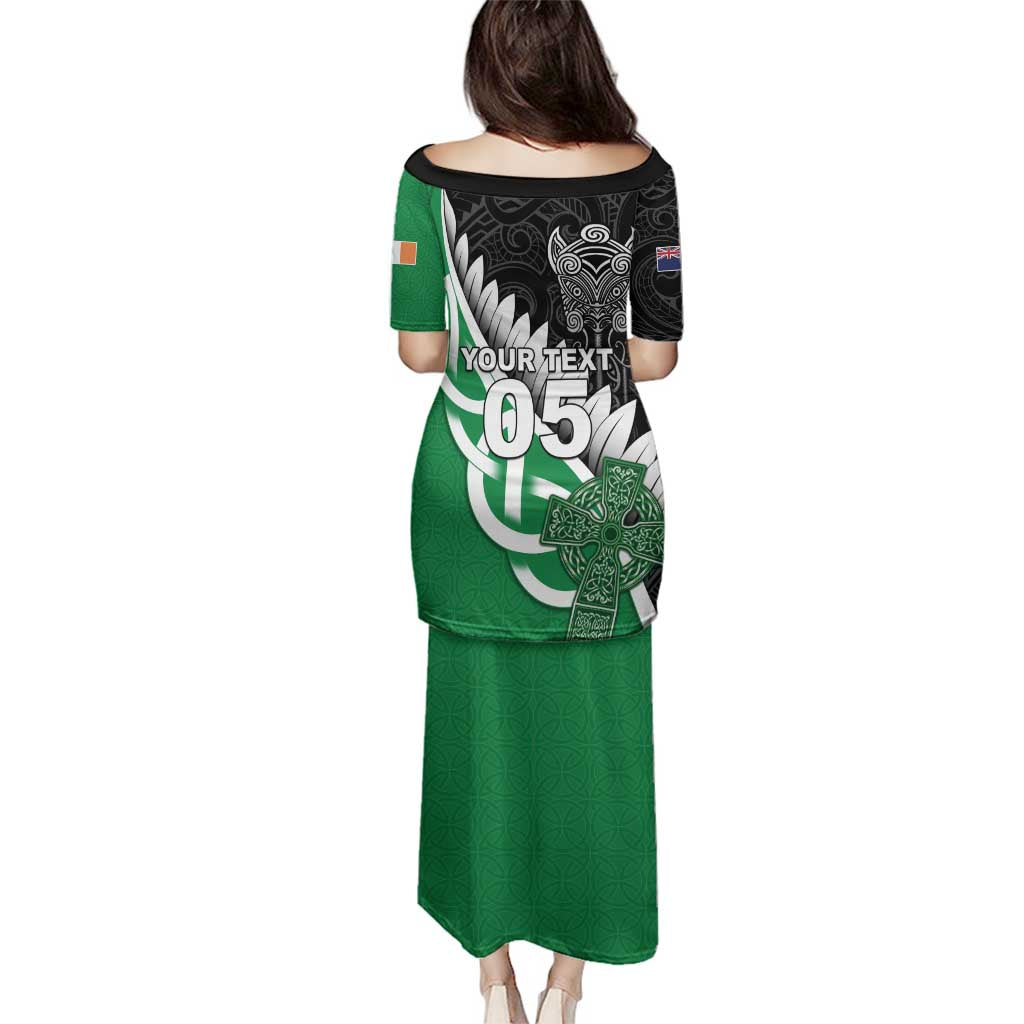 New Zealand And Ireland Rugby Custom Family Matching Puletasi and Hawaiian Shirt Silver Fern With Celtic Cross