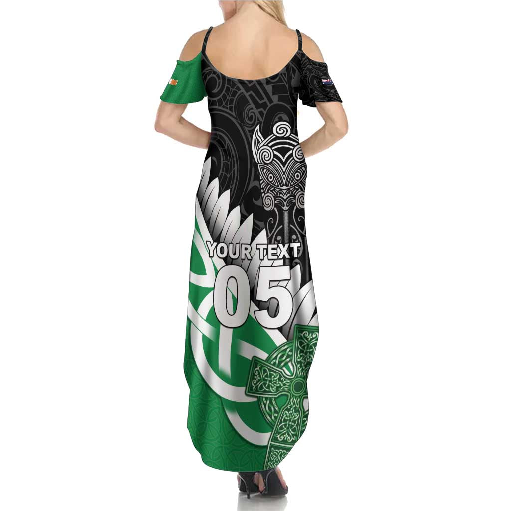 New Zealand And Ireland Rugby Custom Family Matching Summer Maxi Dress and Hawaiian Shirt Silver Fern With Celtic Cross