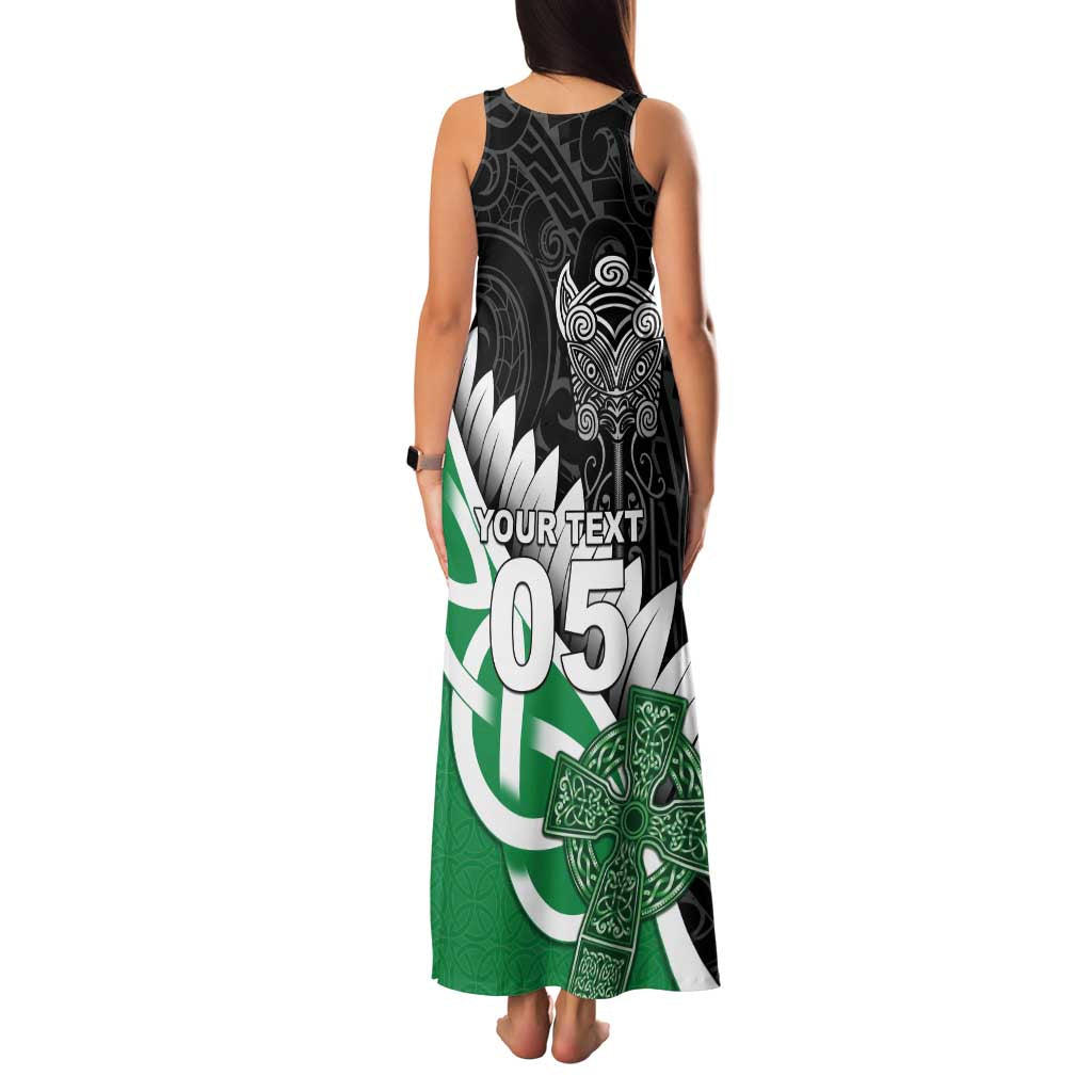 New Zealand And Ireland Rugby Custom Family Matching Tank Maxi Dress and Hawaiian Shirt Silver Fern With Celtic Cross