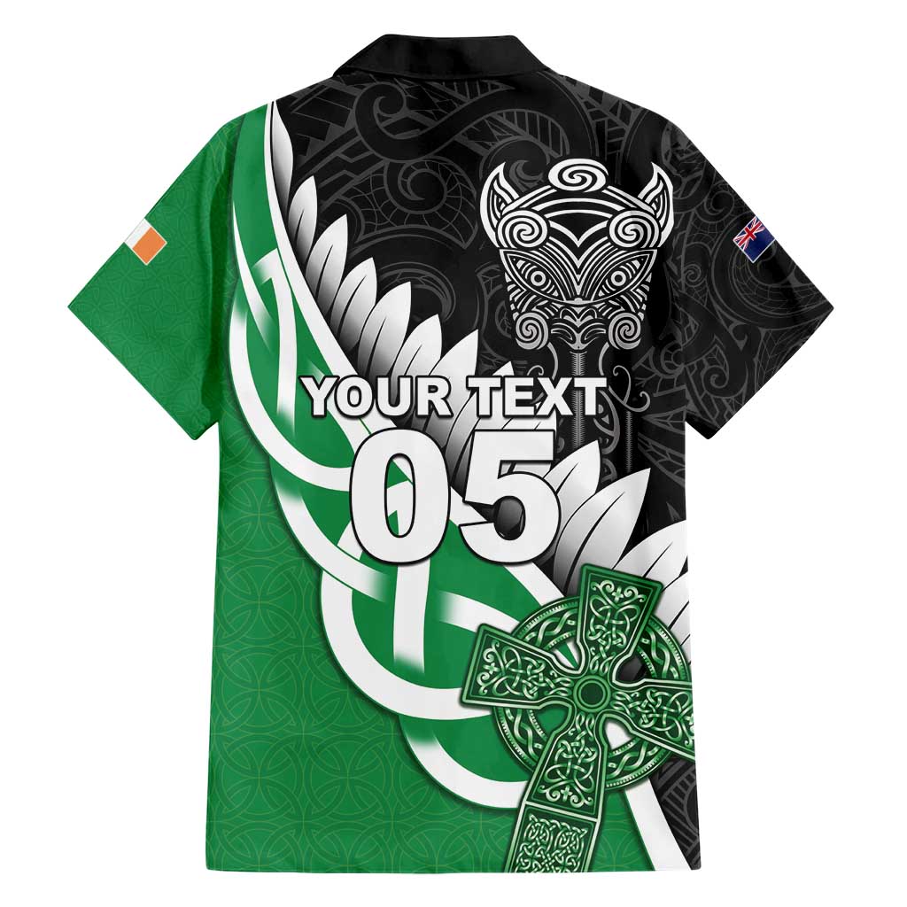 New Zealand And Ireland Rugby Custom Hawaiian Shirt Silver Fern With Celtic Cross