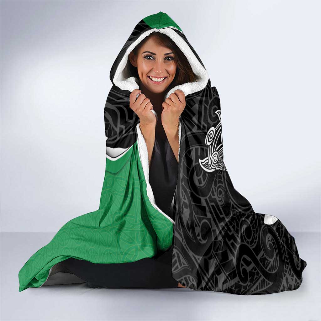 New Zealand And Ireland Rugby Hooded Blanket Silver Fern With Celtic Cross