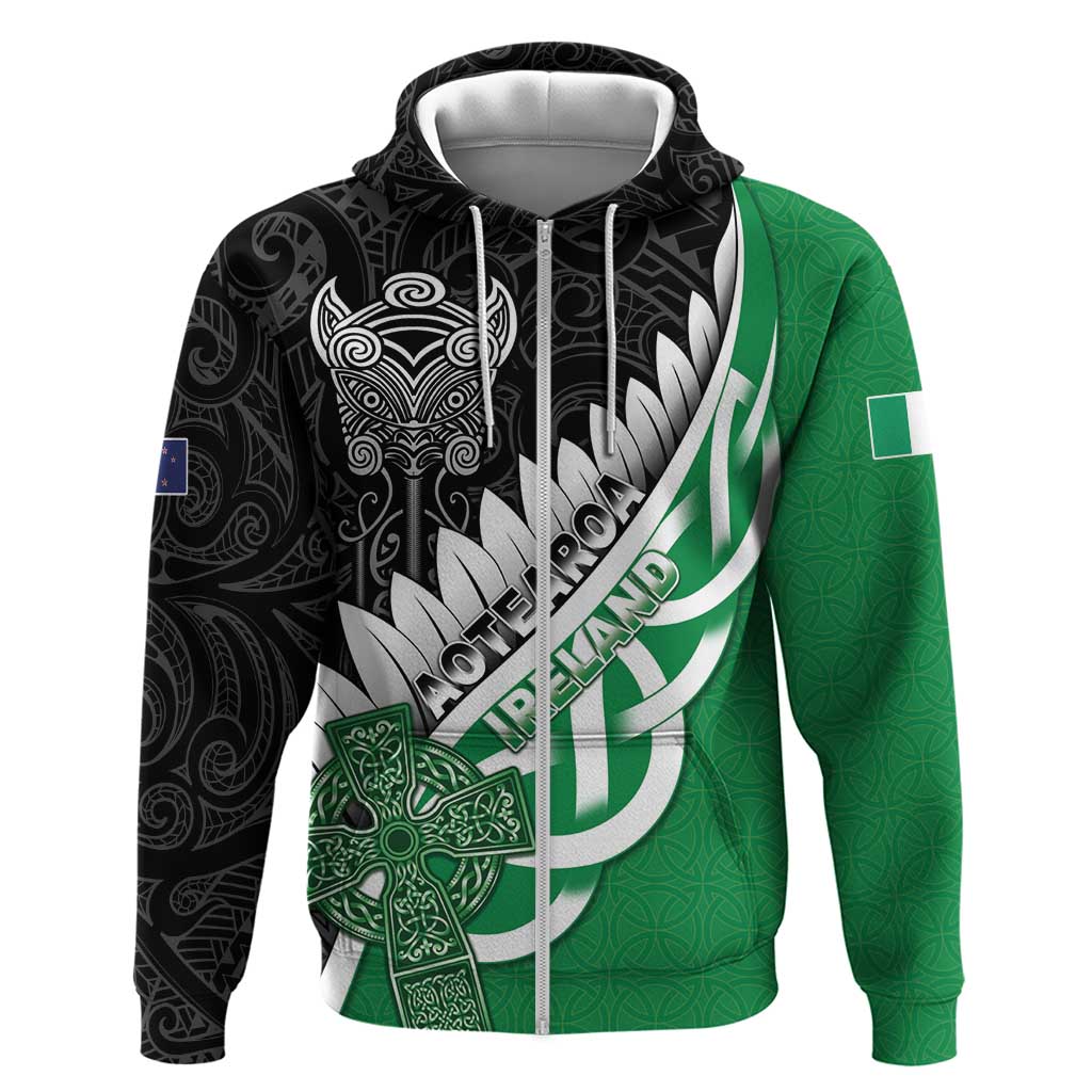 New Zealand And Ireland Rugby Custom Hoodie Silver Fern With Celtic Cross