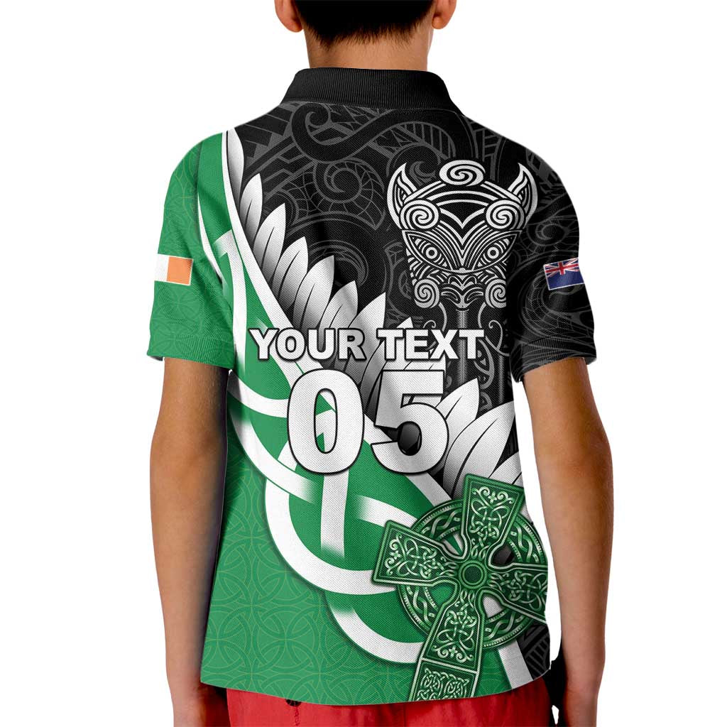 New Zealand And Ireland Rugby Custom Kid Polo Shirt Silver Fern With Celtic Cross