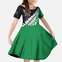 New Zealand And Ireland Rugby Custom Kid Short Sleeve Dress Silver Fern With Celtic Cross