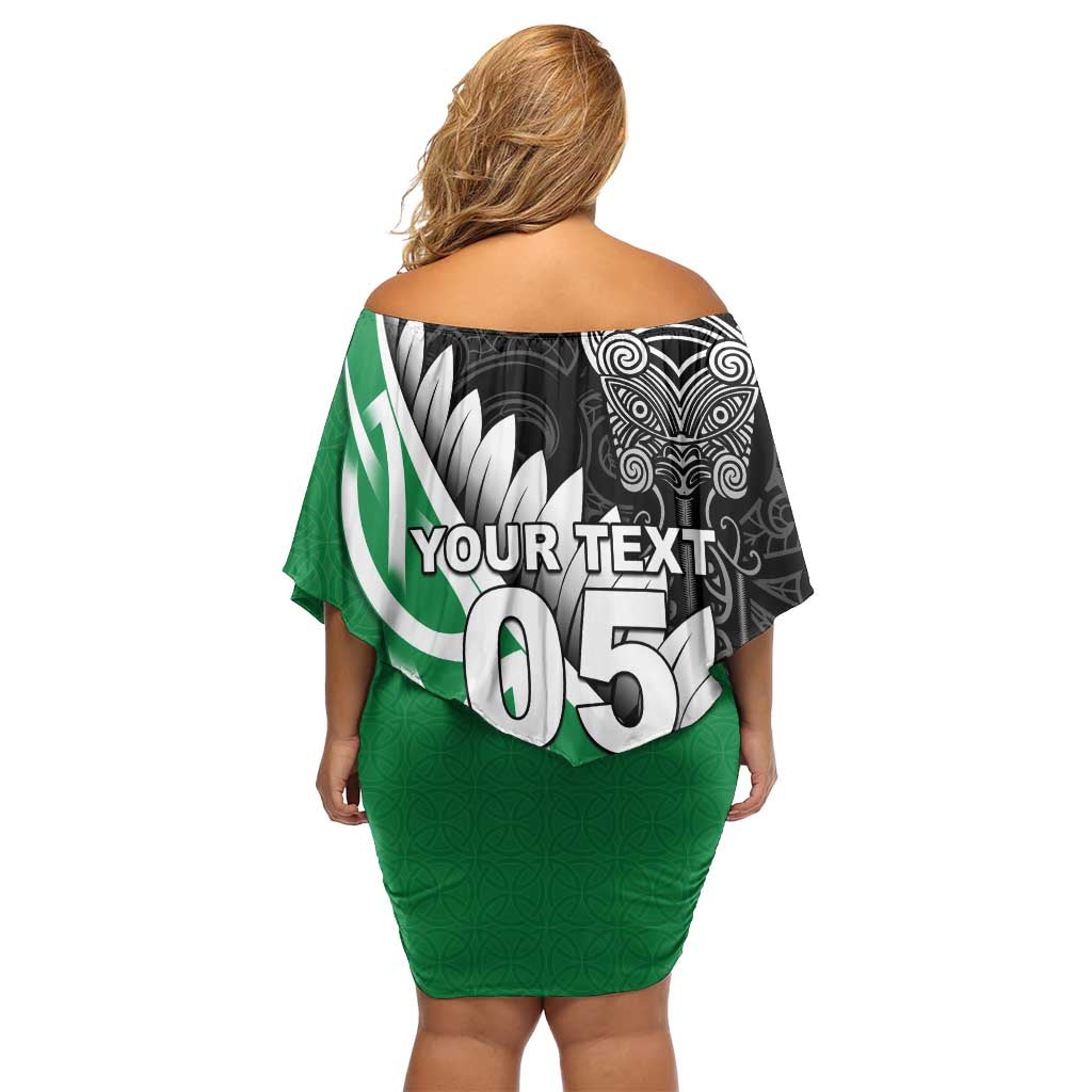 New Zealand And Ireland Rugby Custom Off Shoulder Short Dress Silver Fern With Celtic Cross