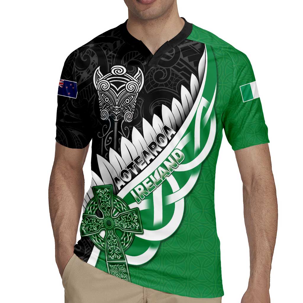 New Zealand And Ireland Rugby Custom Rugby Jersey Silver Fern With Celtic Cross
