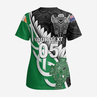 New Zealand And Ireland Rugby Custom Scrub Top Silver Fern With Celtic Cross - Polynesian Pride
