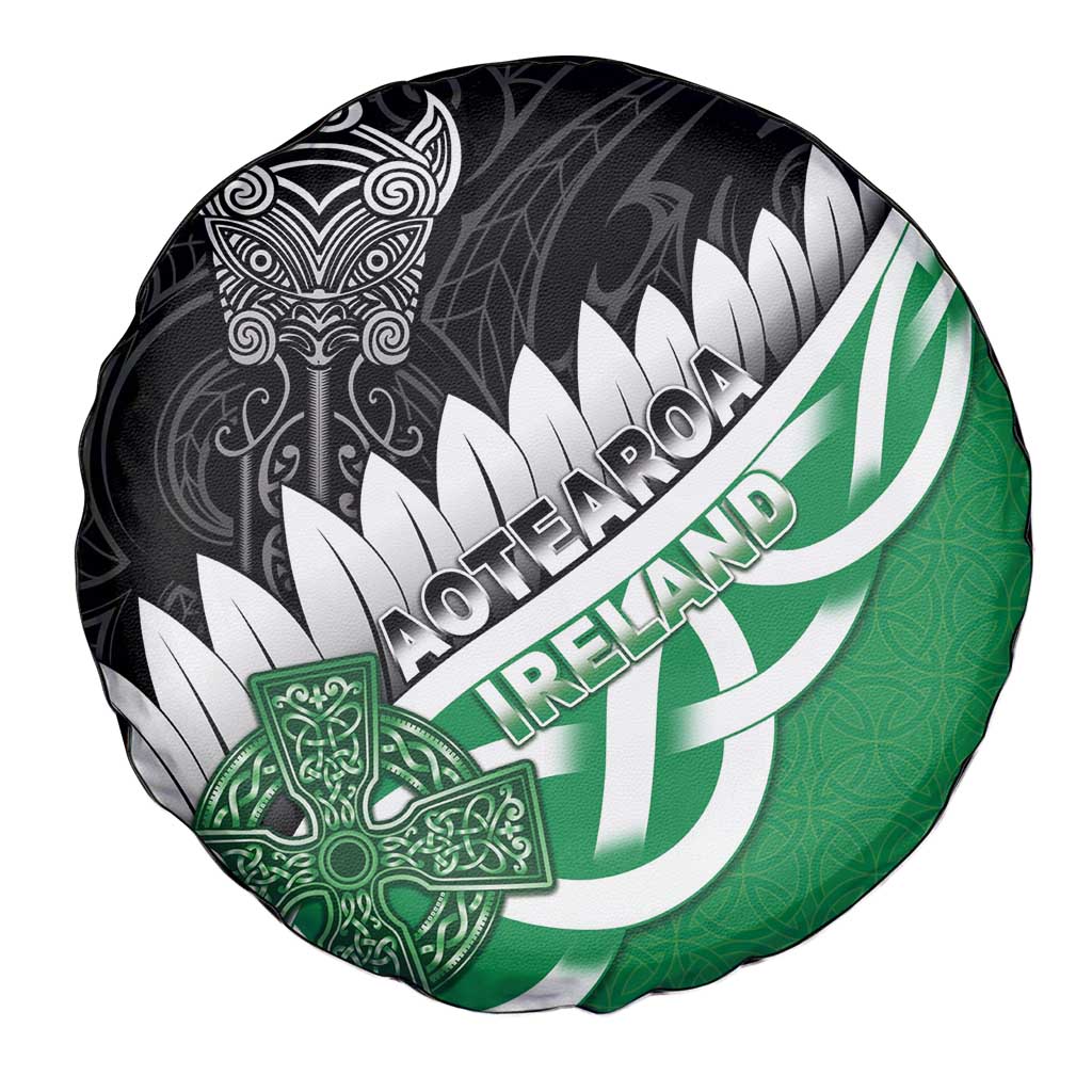 New Zealand And Ireland Rugby Spare Tire Cover Silver Fern With Celtic Cross