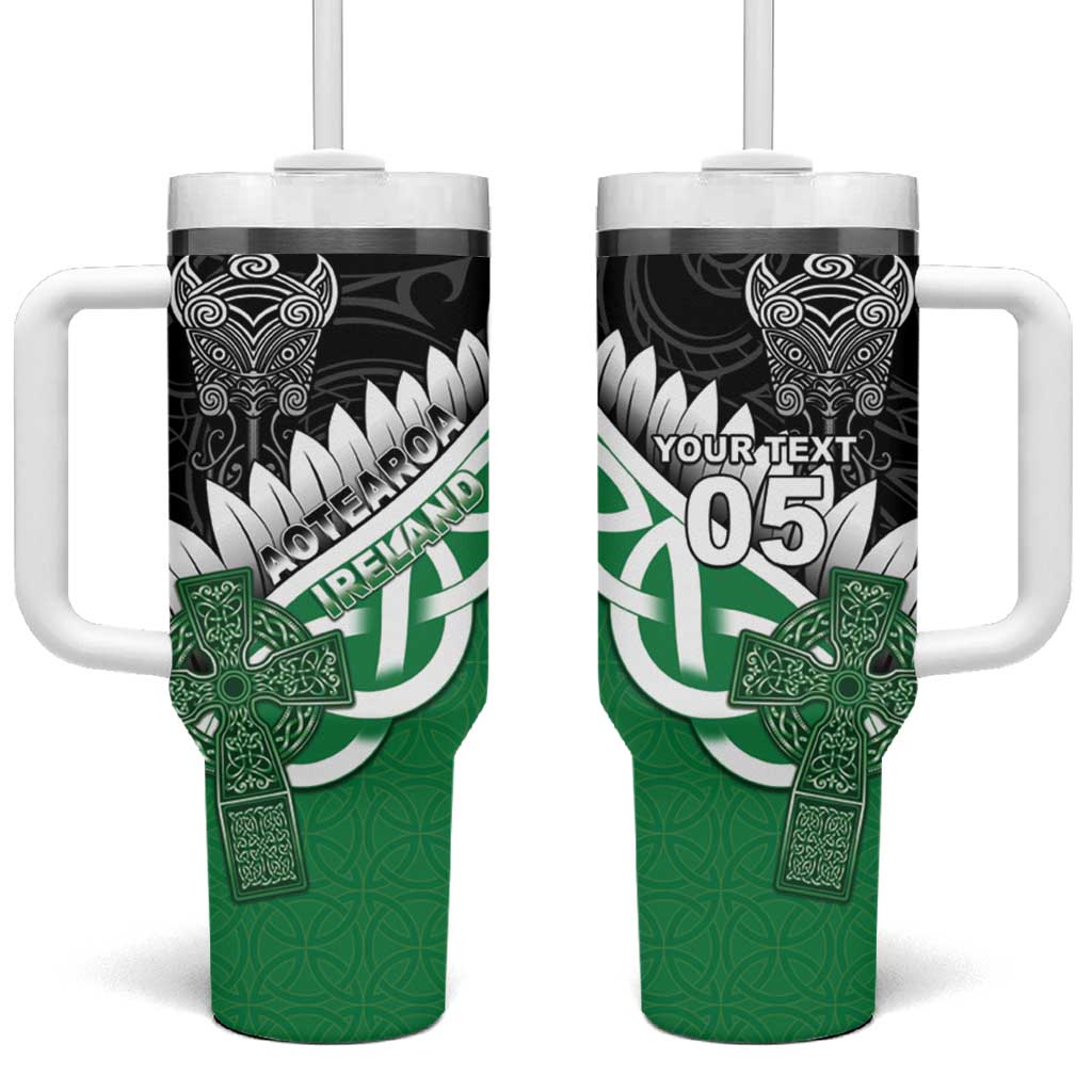 New Zealand And Ireland Rugby Custom Tumbler With Handle Silver Fern With Celtic Cross