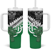 New Zealand And Ireland Rugby Custom Tumbler With Handle Silver Fern With Celtic Cross
