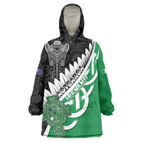 New Zealand And Ireland Rugby Custom Wearable Blanket Hoodie Silver Fern With Celtic Cross