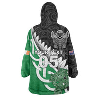 New Zealand And Ireland Rugby Custom Wearable Blanket Hoodie Silver Fern With Celtic Cross