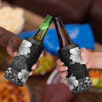 Hawaii Hibiscus With Black Polynesian Pattern 4 in 1 Can Cooler Tumbler