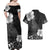 Hawaii Hibiscus With Black Polynesian Pattern Couples Matching Off Shoulder Maxi Dress and Hawaiian Shirt